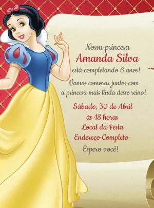 Convite de Aniversário Branca de Neve para Editar Online