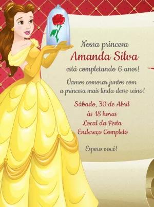 Convite Aniversário A Bela e a Fera para Editar Online