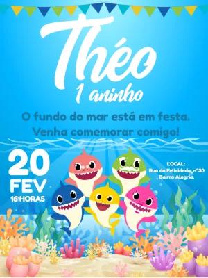 Convite Aniversário Baby Shark com a Turma para Editar Online