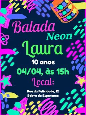 Convite de Aniversário Balada Neon para Editar Online
