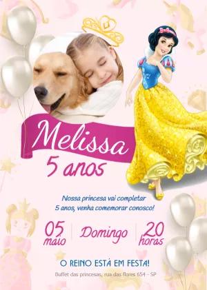 Convite Aniversário Branca de Neve com Foto para Editar Online