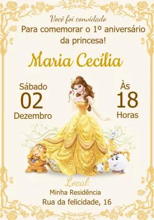 Convite Aniversário A Bela e a Fera com Princesa para Editar