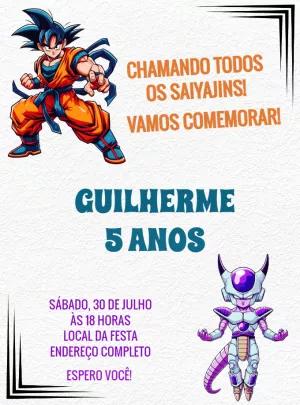 Convite Aniversário Dragon Ball Z com Goku para Editar Online