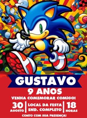 Convite de Aniversário Sonic Editável Online para Imprimir