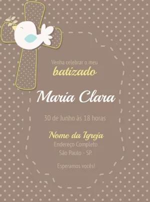 Convite de Batizado com Passarinho e Cruz para Editar Online