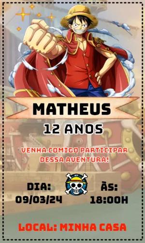 Convite Aniversário One Piece com Luffy para Editar Online