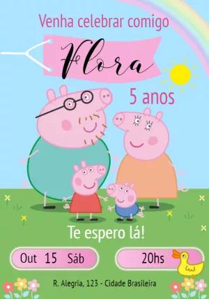 Convite de Aniversário Peppa Pig com a Família para Editar