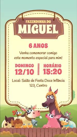Convite Aniversário Fazendinha com Animais para Editar Online