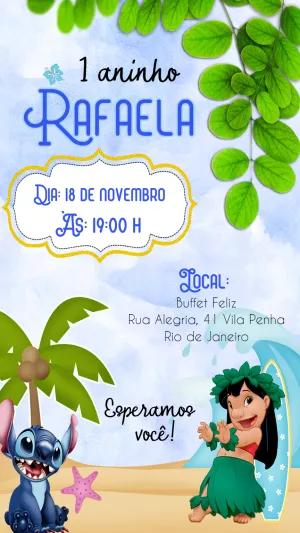 Convite Aniversário Lilo e Stitch Tropical para Editar Online