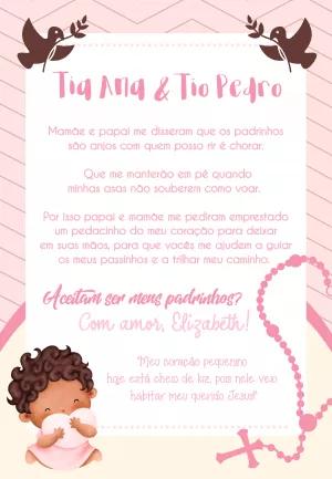 Convite Padrinhos de Batizado Menina Morena para Editar Online