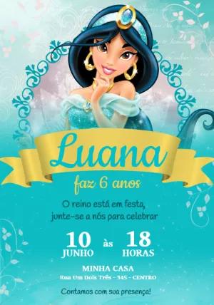Convite Aniversário Princesa Jasmine para Editar Online