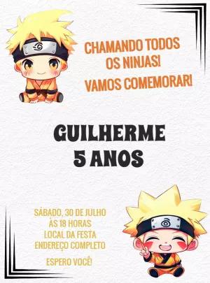 Convite Aniversário Naruto Chibi para Editar Online