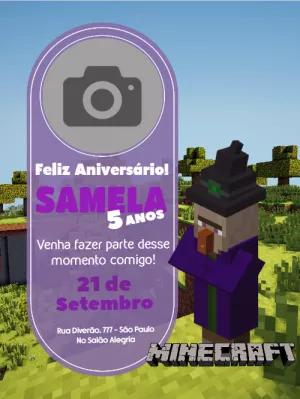 Convite de Aniversário Minecraft com Foto para Editar Online