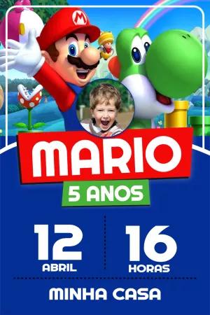 Convite Aniversário Super Mario com Foto para Editar Online