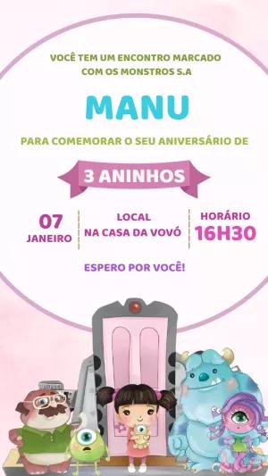 Convite de Aniversário Monstros SA com Boo para Editar Online