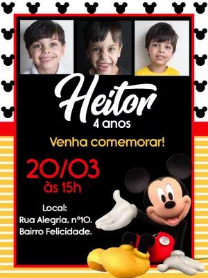 Convite Aniversário Mickey Mouse com Foto para Editar Online