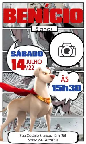 Convite Aniversário Super Pets com Foto para Editar Online