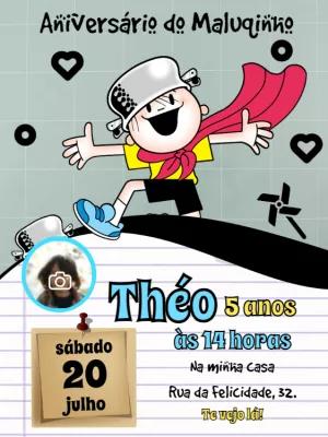 Convite de Aniversário Menino Maluquinho com Foto para Editar