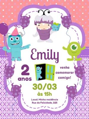 Convite Aniversário Monstros SA com Personagens para Editar Online