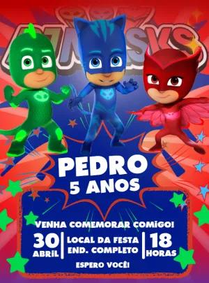 Convite de Aniversário PJ Masks Heróis em Ação para Editar