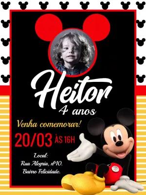 Convite Aniversário Mickey Mouse com Foto para Editar Online