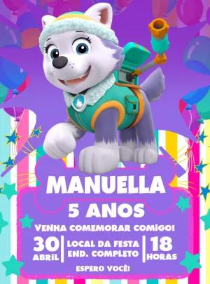 Convite Aniversário Patrulha Canina Everest para Editar Online