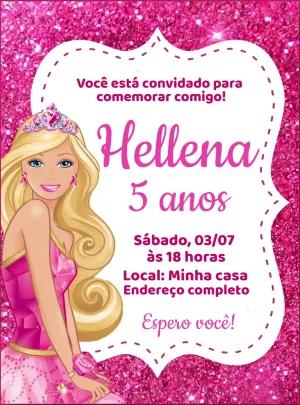 Convite de Aniversário Barbie Glitter para Editar Online