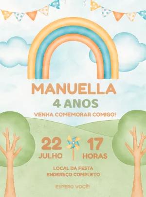 Convite Aniversário Arco Íris Aquarela para Editar Online