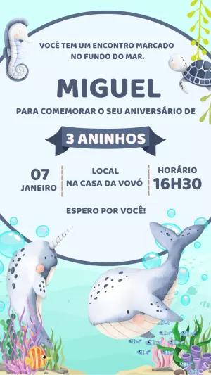 Convite de Aniversário Fundo do Mar Aquarela para Editar