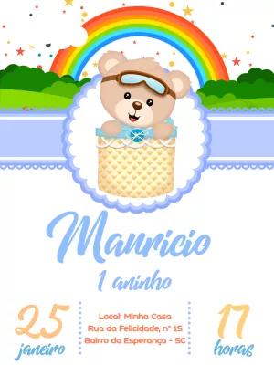 Convite de Aniversário Ursinho Baloeiro para Editar Online