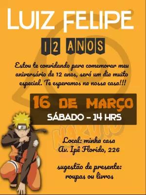 Convite de Aniversário Naruto para Editar e Imprimir Online