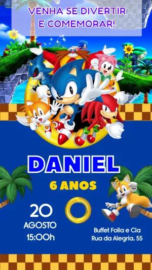 Convite de Aniversário Sonic com a Turma para Editar Online
