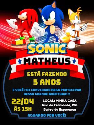 Convite de Aniversário Sonic com Personagens para Editar Online