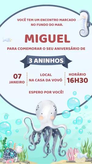 Convite Aniversário Fundo do Mar com Animais para Editar Online