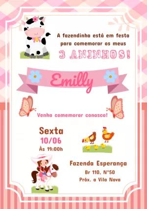 Convite Aniversário Fazendinha Rosa para Editar Online