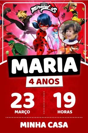 Convite Aniversário Ladybug com Foto para Editar Online