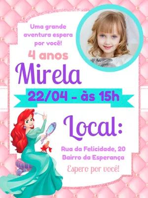 Convite Aniversário Ariel com Foto para Editar Online