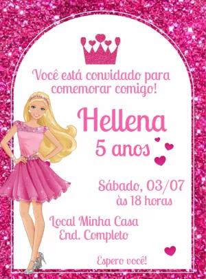 Convite de Aniversário Barbie Editável para Imprimir