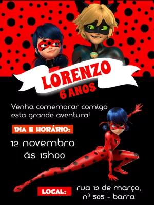 Convite de Aniversário Miraculous Ladybug para Editar Online