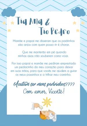 Convite Editável Padrinhos de Batizado Céu Azul para Editar