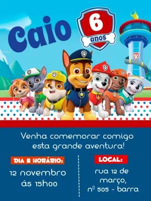 Convite de Aniversário Patrulha Canina para Editar Online
