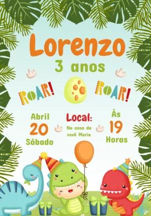 Convite Aniversário Dinossauro Baby Fofo para Editar Online