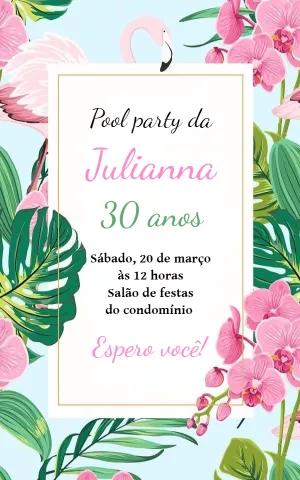 Convite Aniversário Tropical com Flamingo para Editar Online