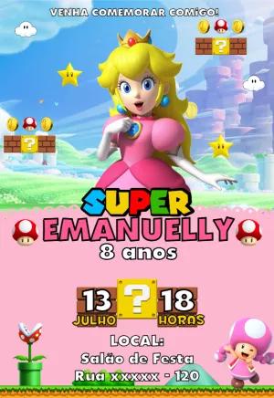 Convite Aniversário Princesa Peach Super Mario para Editar