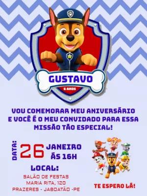 Convite Aniversário Patrulha Canina do Chase para Editar