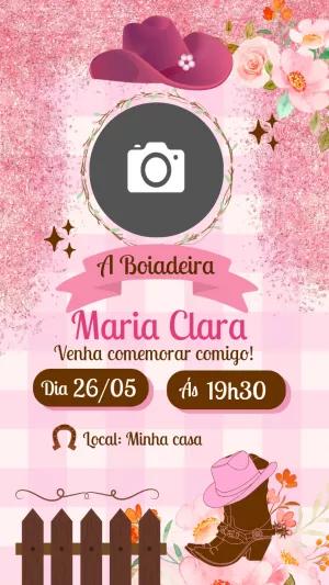 Convite Aniversário Boiadeira com Foto para Editar Online