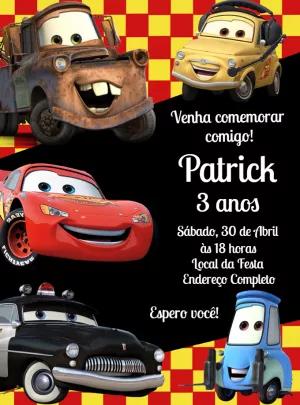 Convite de Aniversário Carros Disney para Editar Online