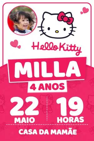 Convite de Aniversário Hello Kitty com Foto para Editar