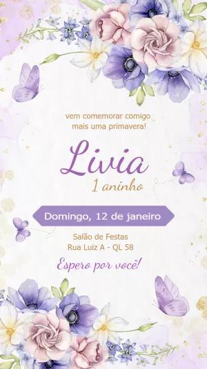 Convite Aniversário Jardim Encantado com Flores para Editar