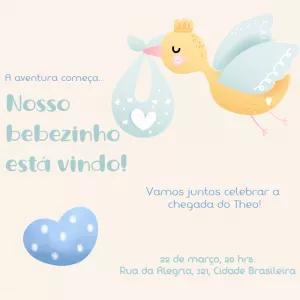 Convite Chá de Bebê Cegonha Fofa para Editar Online
